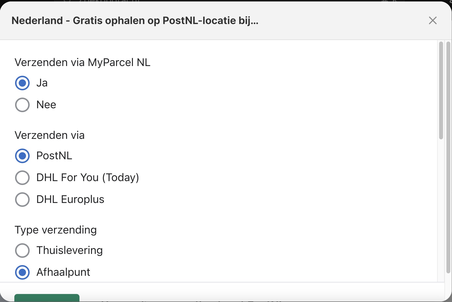 Shopify pickup-locatie