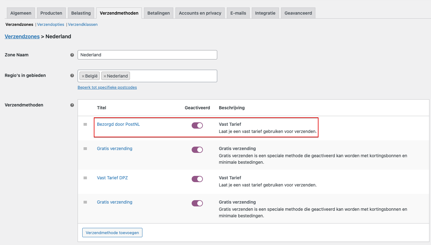 WooCommerce mailbox verzendzone